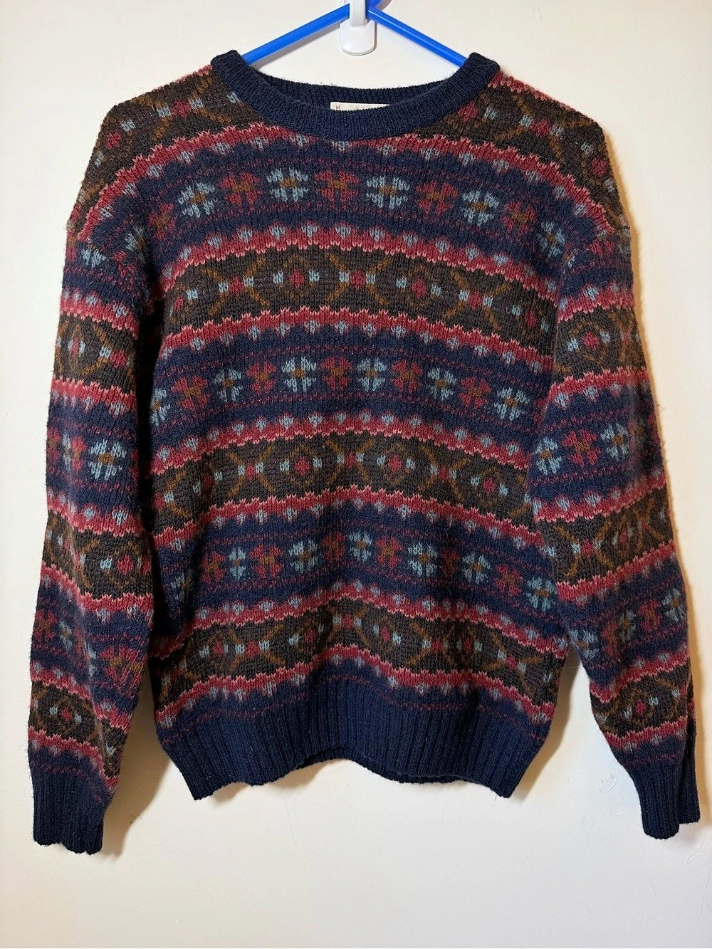 Tundra wool crew neck Fairisle Knit Sweater cabin Cottagecore ribbed cuffs hem
